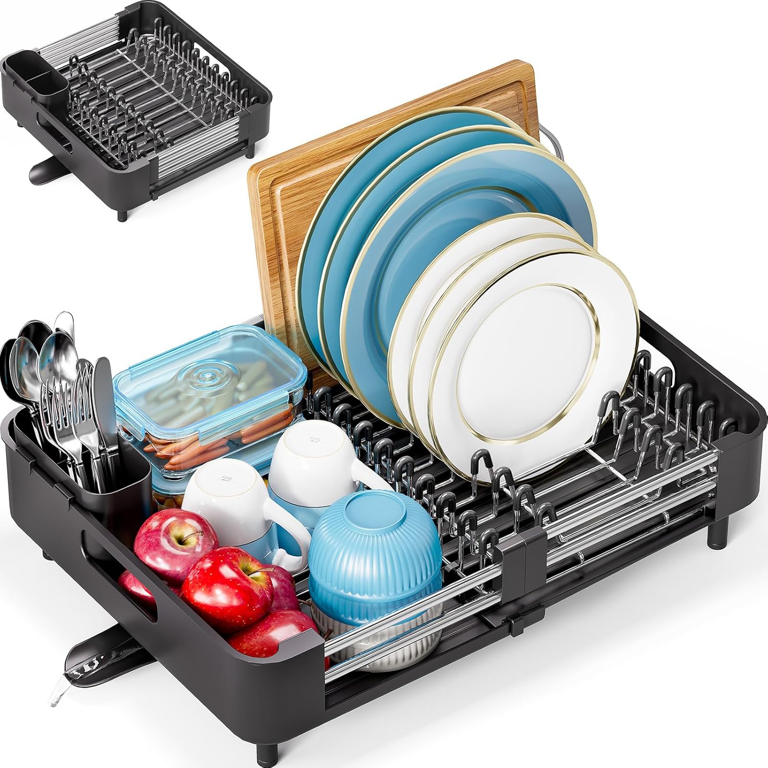 KINGRACK Extendable Dish Draining Rack, Stainless Steel, Foldable Dish Draining...