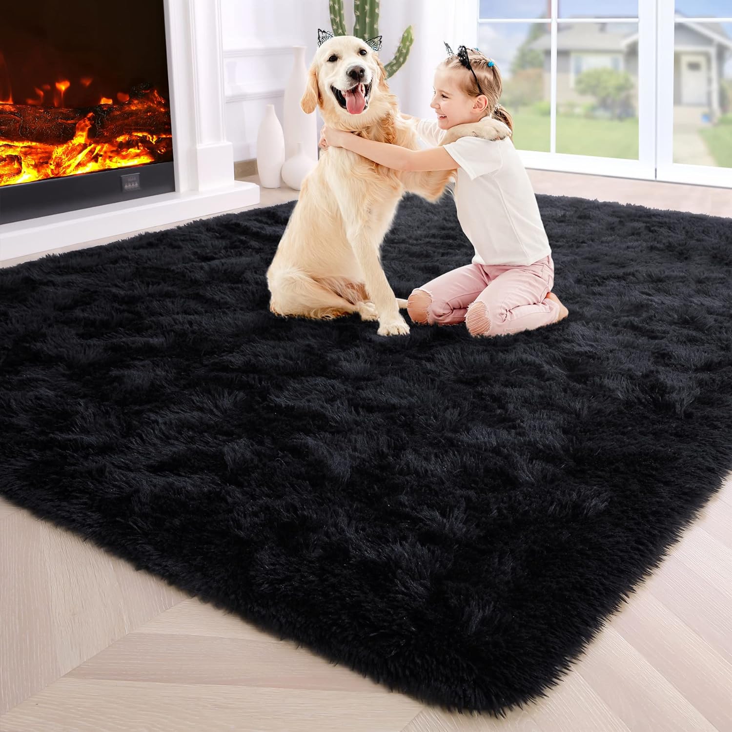 Noahas Fluffy Black Rugs for Bedroom,4x6 Shaggy Fuzzy Bedroom Rug Carpet,Soft Ru...
