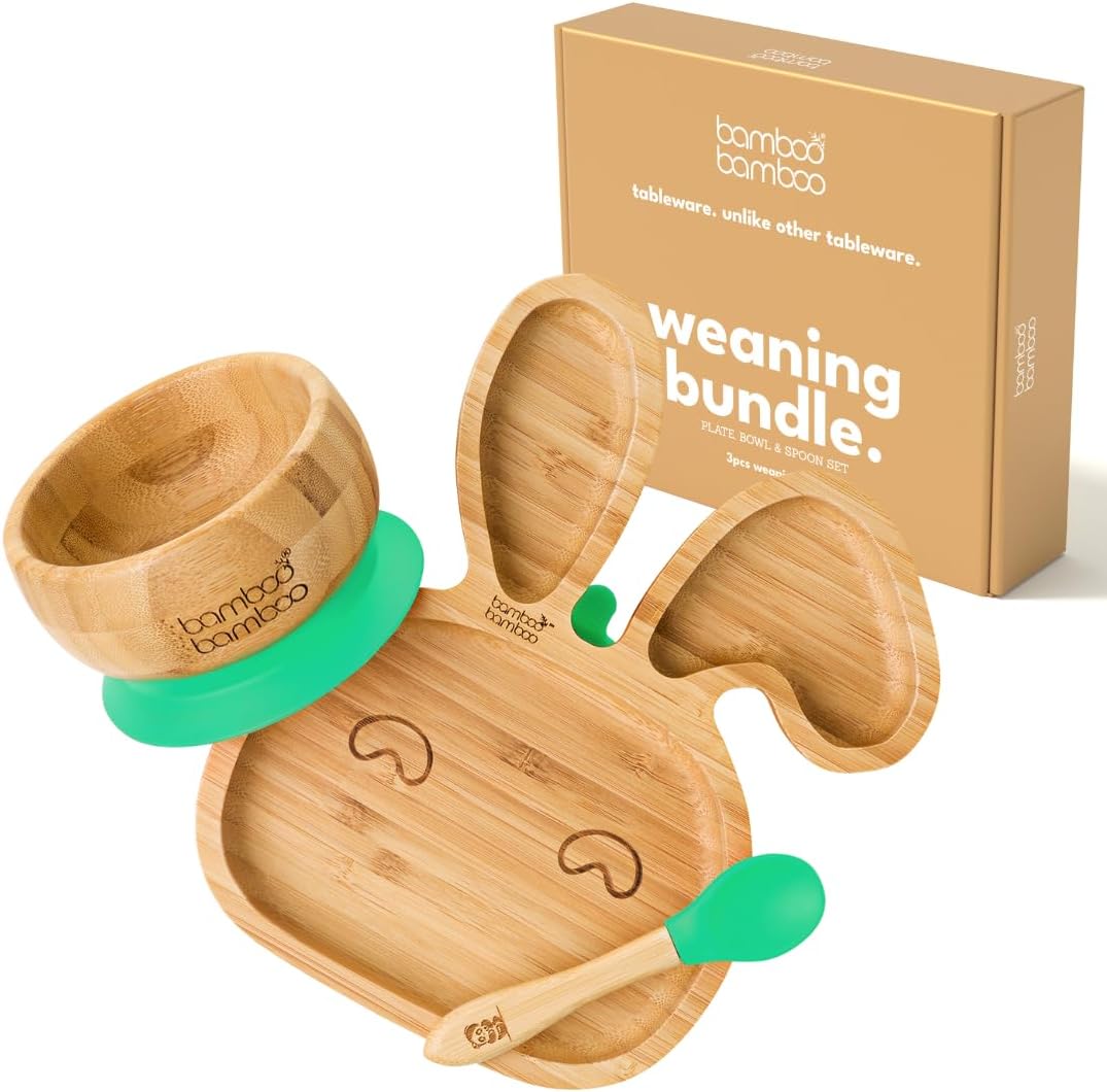bamboo bamboo Baby Plate & Baby Bowl Weaning Set, Suction Plate and Bowl for Fee...
