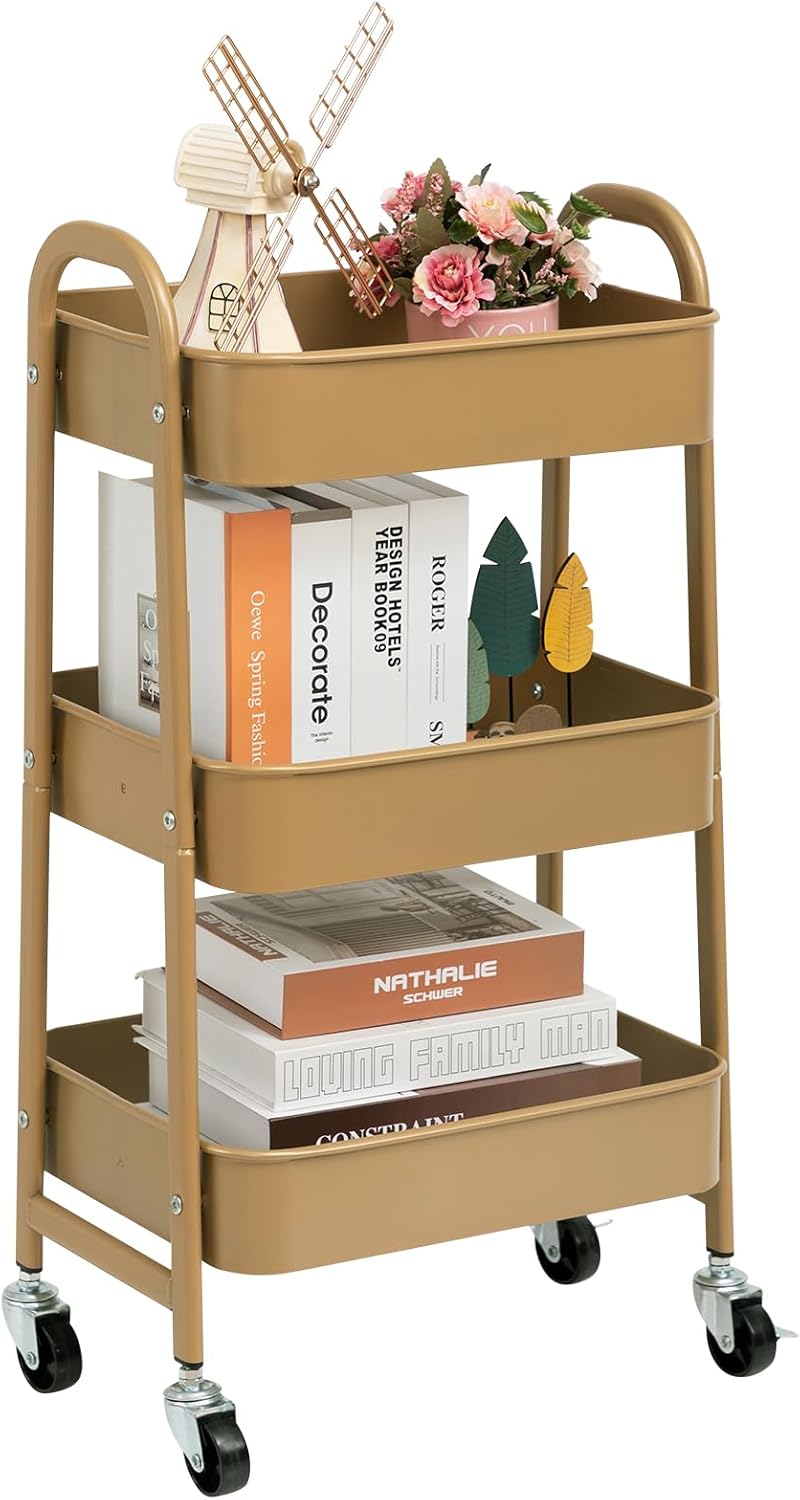 DOEWORKS 3-Tier Trolley on Wheels Storage Cart Rolling Kitchen Trolley Beauty Tr...