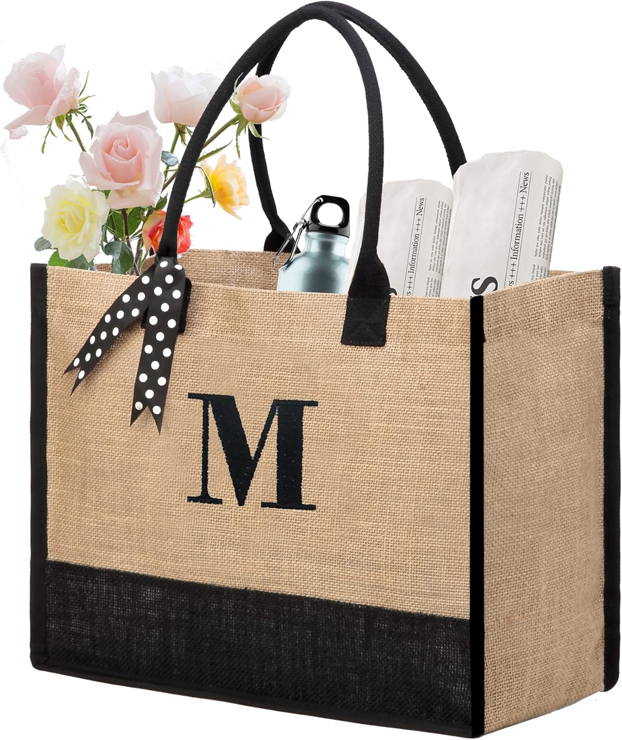BeeGreen Initial Canvas/Jute Tote Bag Personalized Bag for Wedding, Birthday, Be...