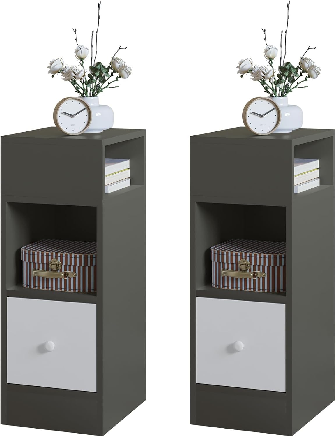 EUGAD Set of 2 Bedside Table, Nightstand with 2 Op...