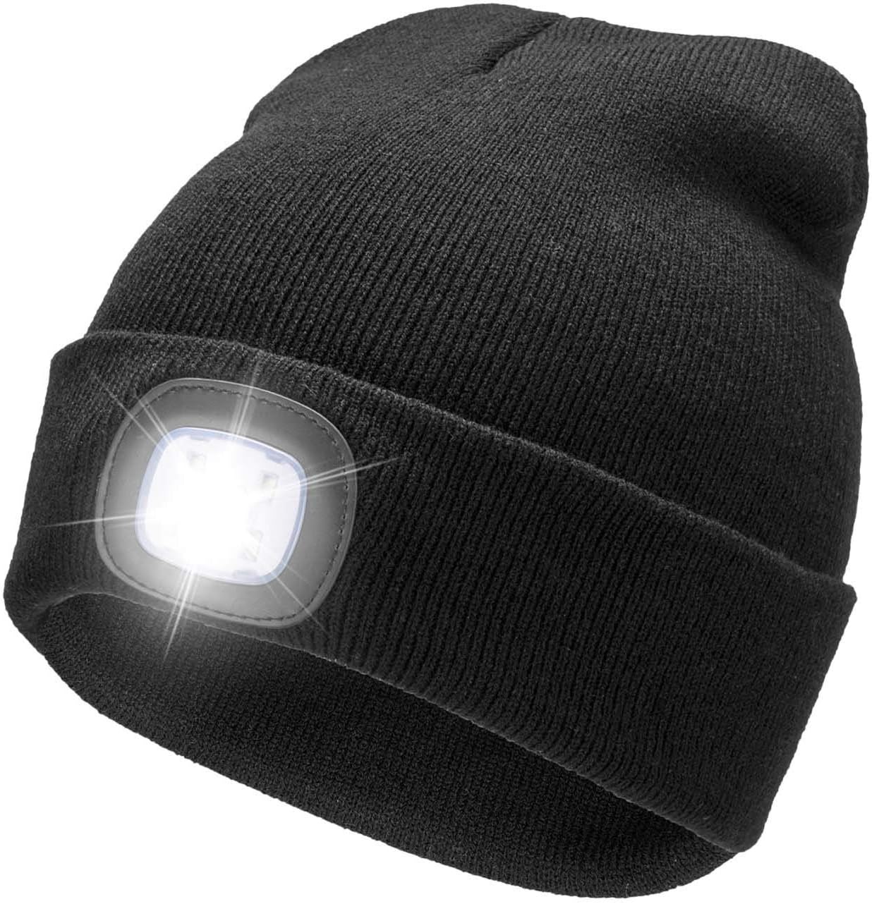 RFWIN LED Lighted Beanie Cap, USB Rechargeable 4 LED Headlamp, Unisex Knitted Ha...