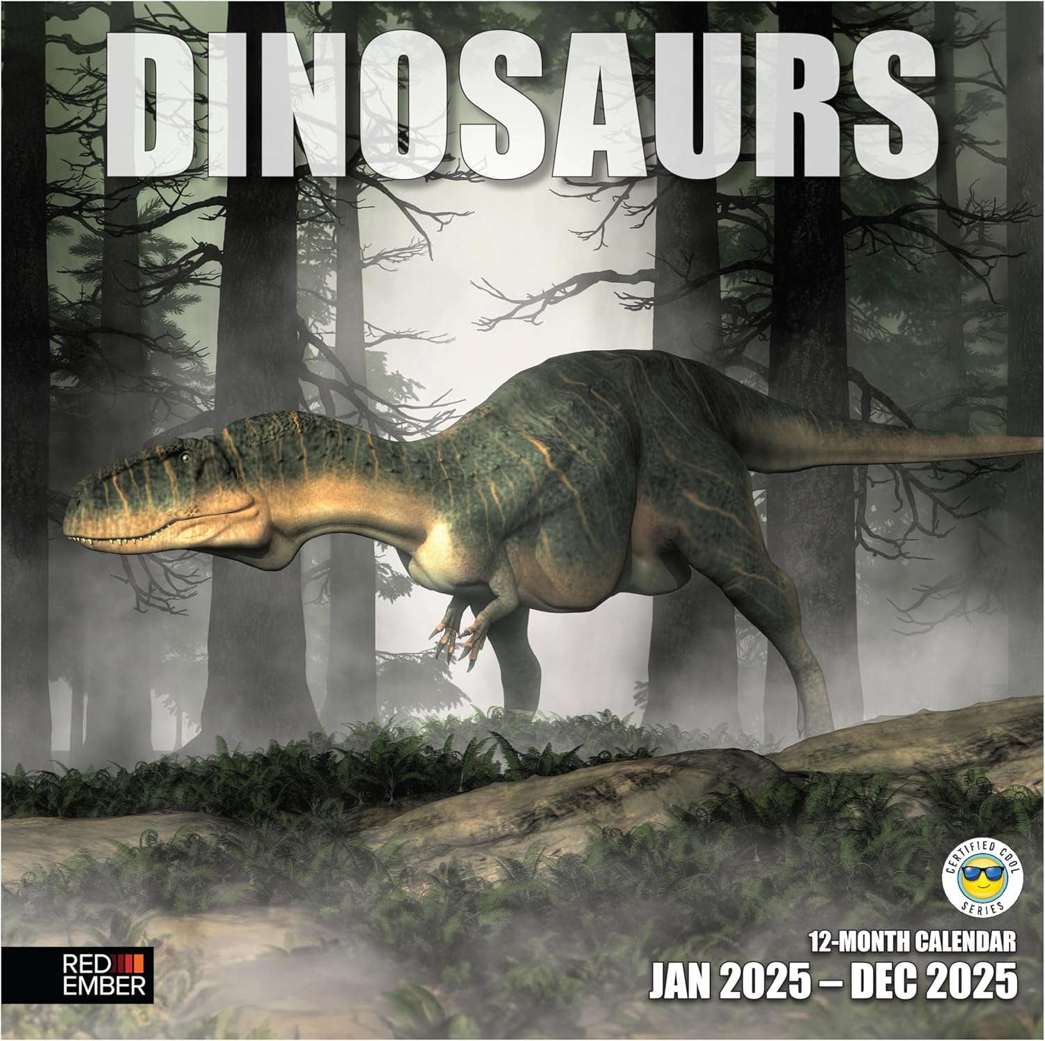 RED EMBER Dinosaurs 2025 Wall Calendar 12 Month | 12" x 24" Open | Thick & Sturd...