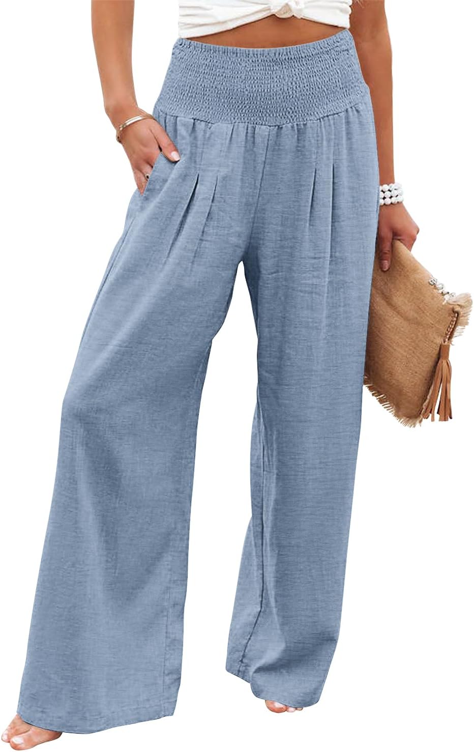 KISSMODA Elastic High Wasited Palazzo Pants for Women Wide Leg Long Lounge Pants...