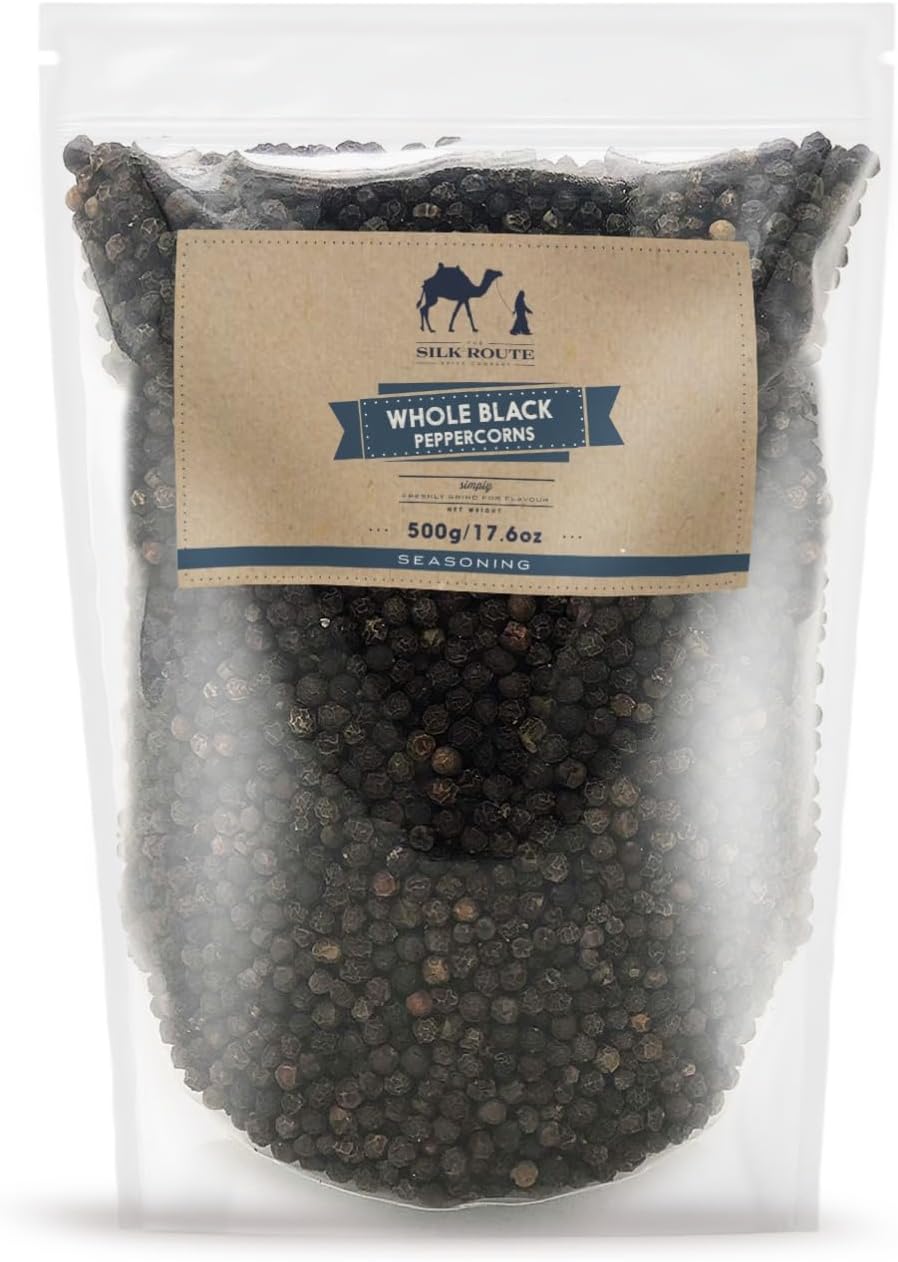Silk Route Spice Company Whole Black Peppercorn Pouch - 500g Resealable Pouch