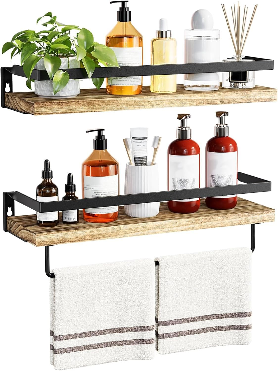 AMADA HOMEFURNISHING Bathroom Shelves with Towel Bar, Floating Shelves, Wall She...