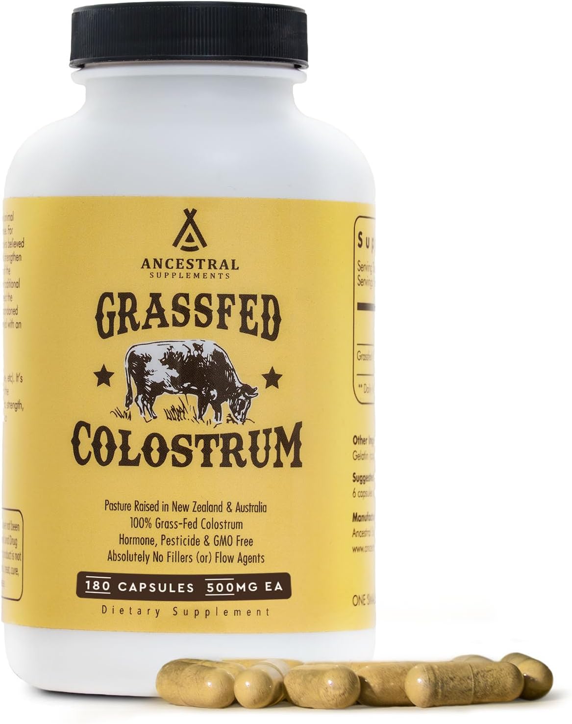 Ancestral Supplements Grass Fed Beef Colostrum Supplement, 3000 mg, Offers Immun...