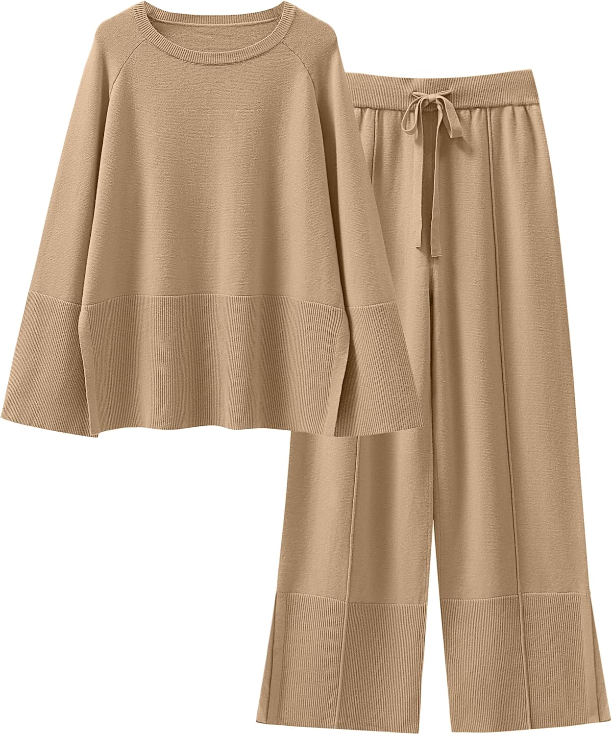 ANRABESS Womens 2 Piece Outfits Oversized Knit Sweater Set Wide Leg Pant Cozy Lo...
