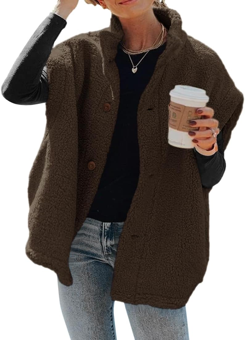 Hongqizo Womens Fuzzy Fleece Vest Casual Oversized Warm Button Down Sherpa Vest...