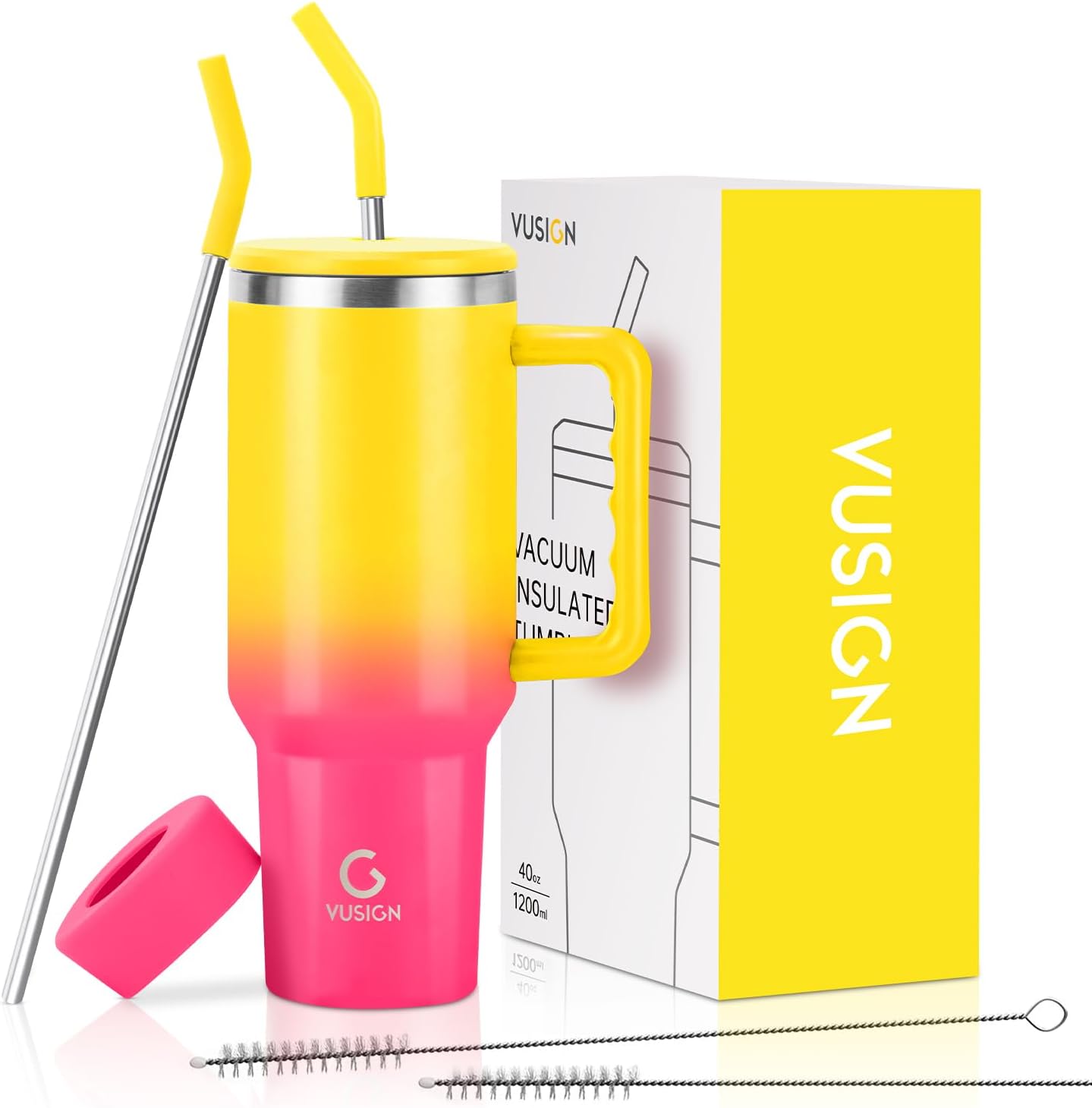 VUSIGN 40 oz Tumbler with Handle and Straw Lid, Stainless Steel Vacuum Insulated...