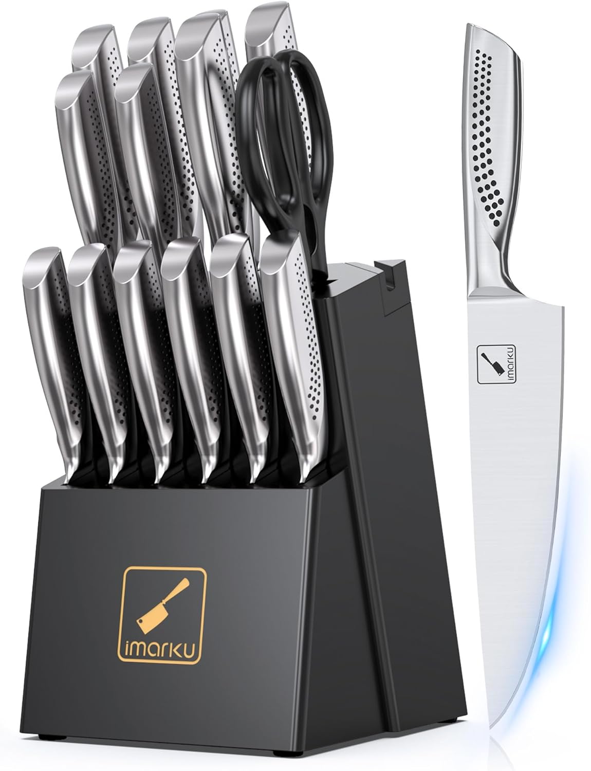 imarku Knife Set,15 PCS Kitchen Knife Set With Block, Premium HC Stainless Steel...