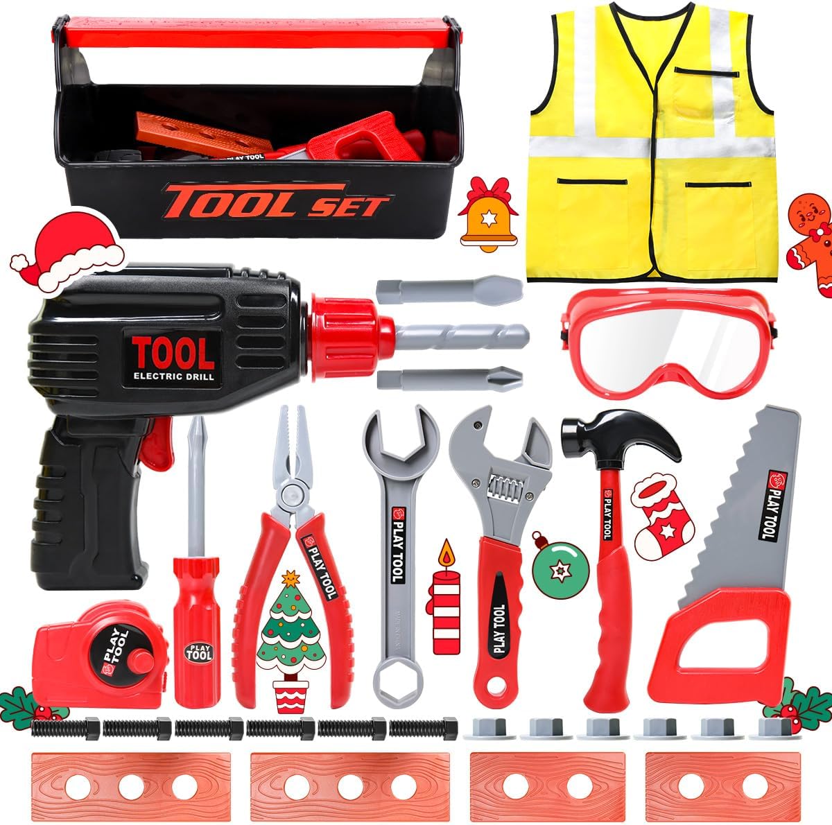 LOYO Kids Tool Set - 32Pcs Construction Tool Toys with Play Electric Drill and C...