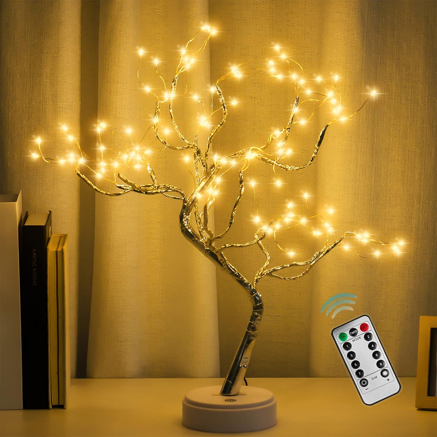 108 LED Sparkly Fairy Tree Lamp, Warm White, Remote Control, USB/Battery, 8 Mode...