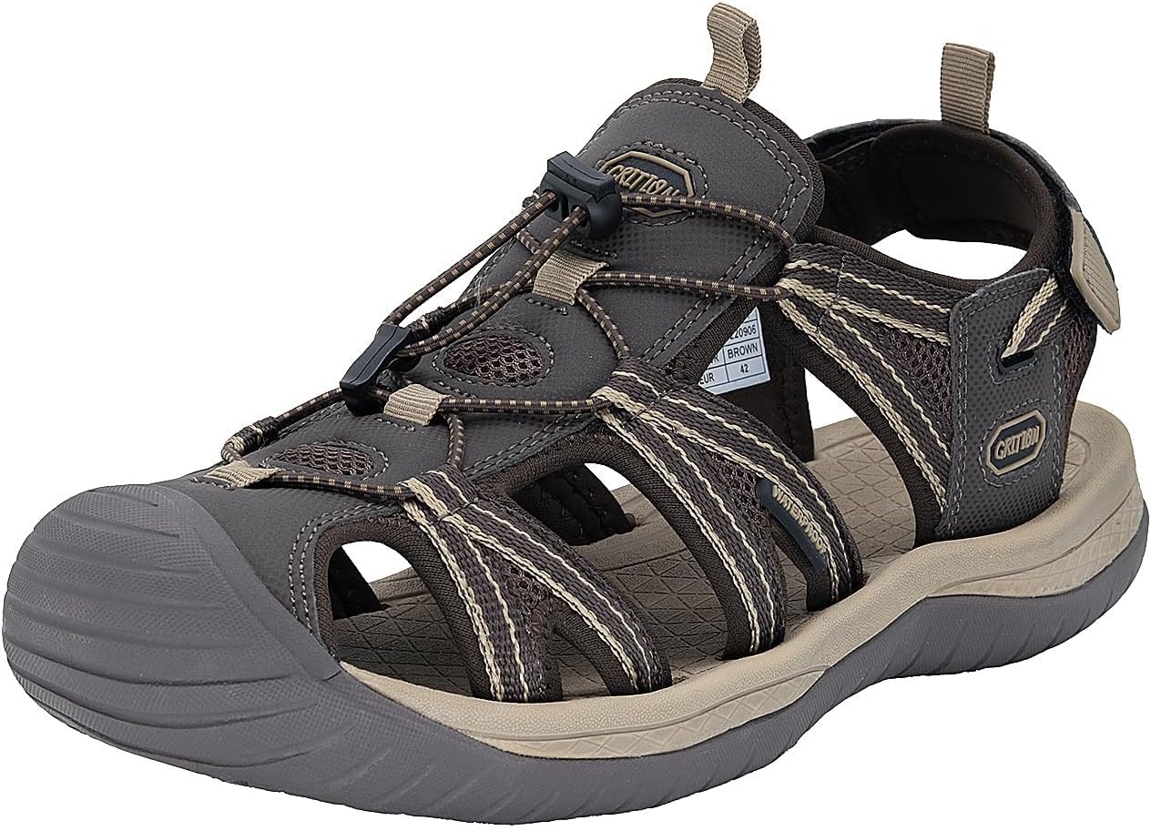 GRITION Mens Outdoor Hiking Sandals Summer Beach Closed Toe Water Sandal Waterpr...