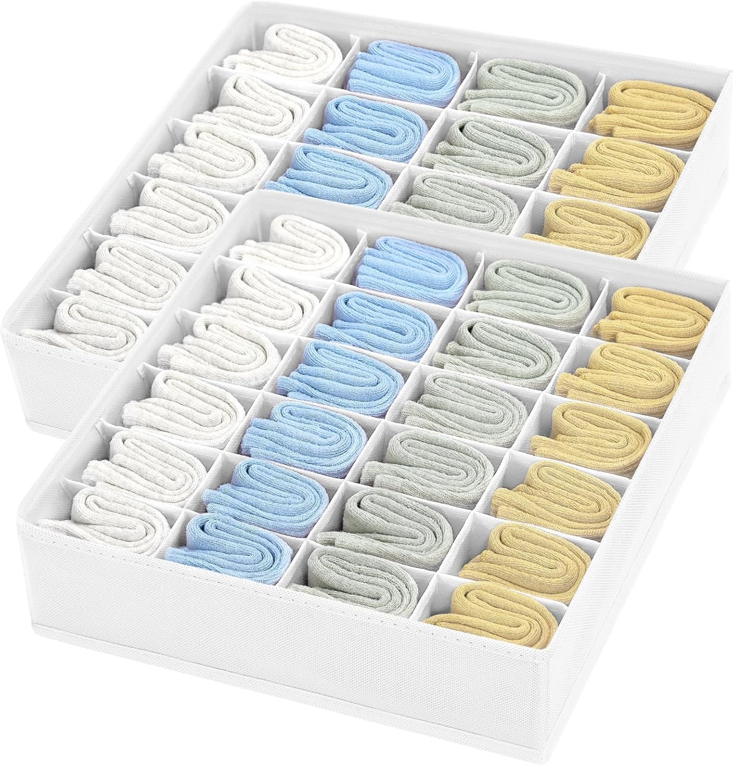 DIMJ Sock Organizer Drawer Organiser - 2 Packs Underwear Organiser, 48 Cells Col...
