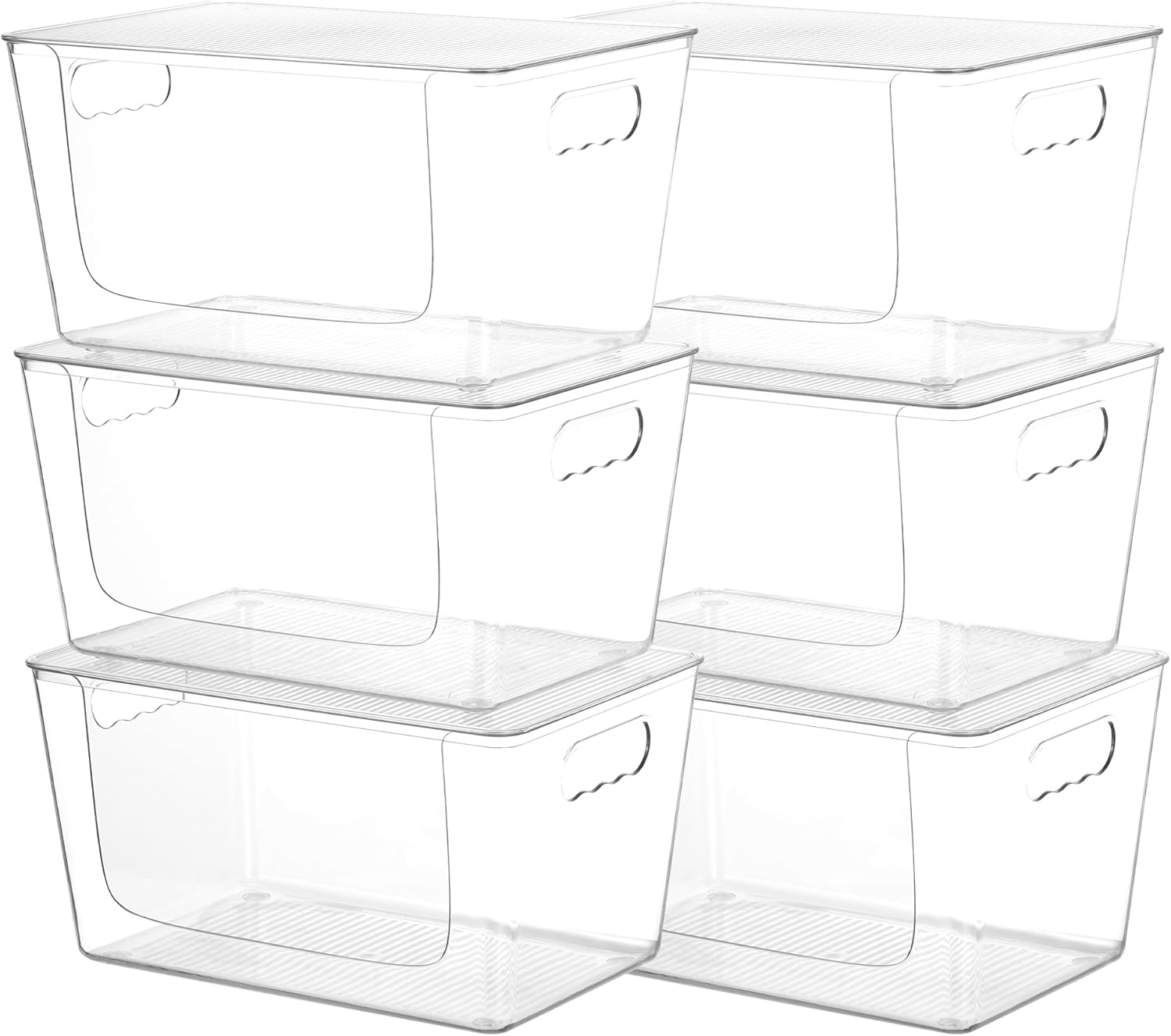 Vtopmart 6 Pack Clear Open Front Storage Bins with Lids, Large Stackable Plastic...