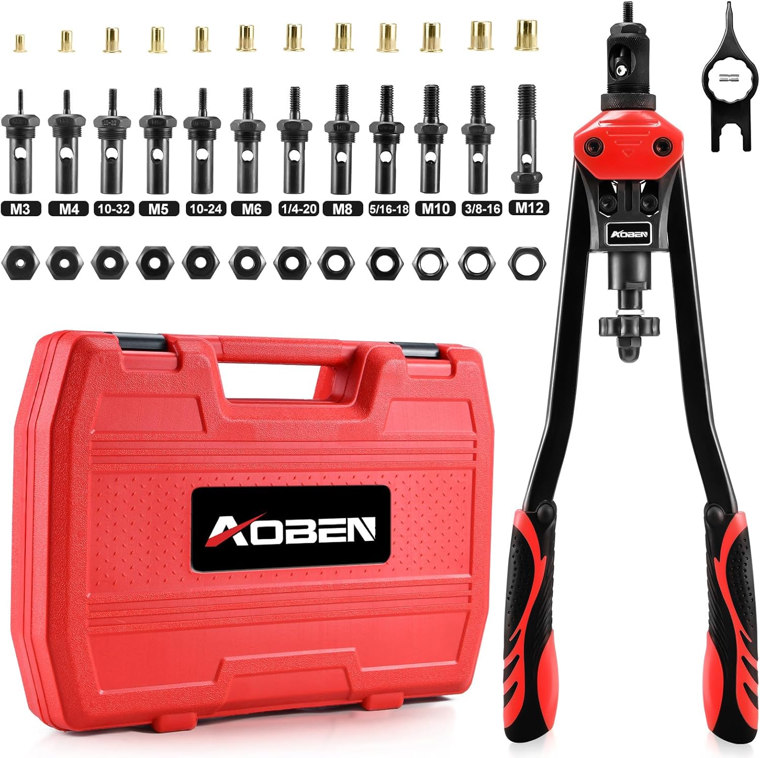 AOBEN 16" Rivet Nut Tool, Professional Hand Rivet Nut Setter Kit with 12 Interch...