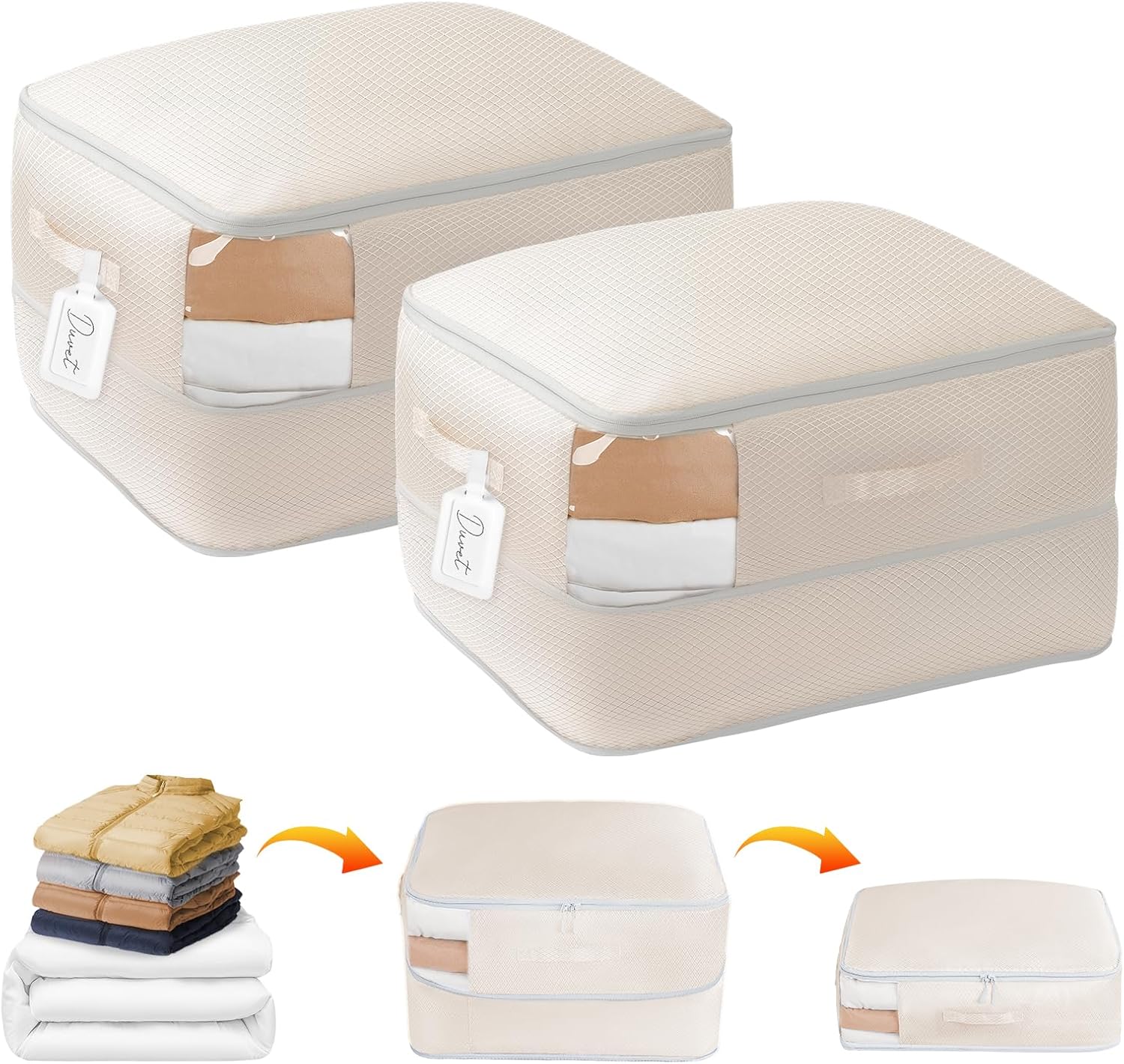 DIMJ Space-Saving Compression Storage Bags - 2 Pack Foldable Duvet Storage Organ...