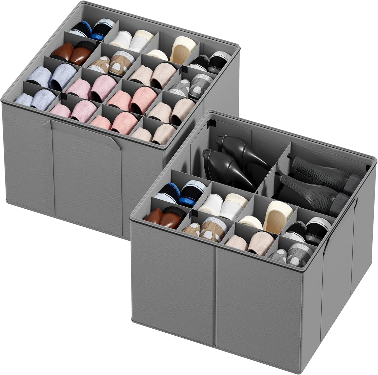 SpaceAid Shoe Organizer for Closet, 2 Pack Foldable Shoe Storage Containers Bask...