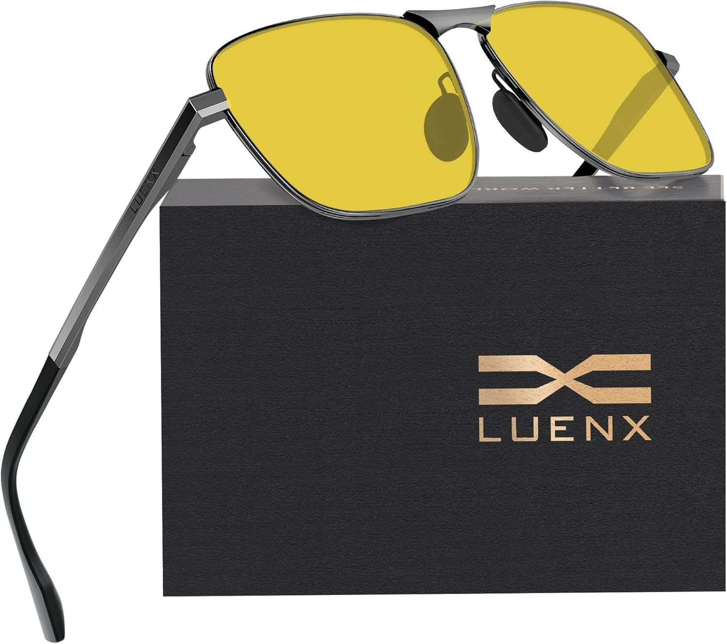 LUENX Rectangular Polarized Aviator Sunglasses for Men Retro Pilot Shades Drivin...