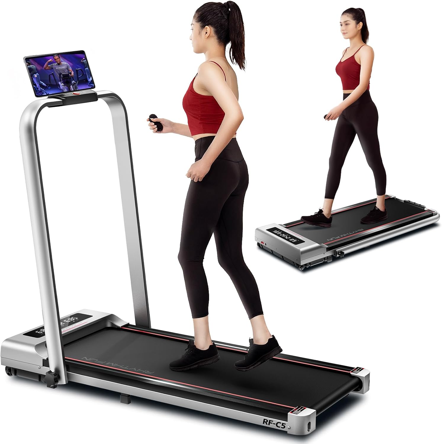 RHYTHM FUN Foldable Treadmill, 300 lb Capacity Walking Pad 2.5HP Treadmill Under...