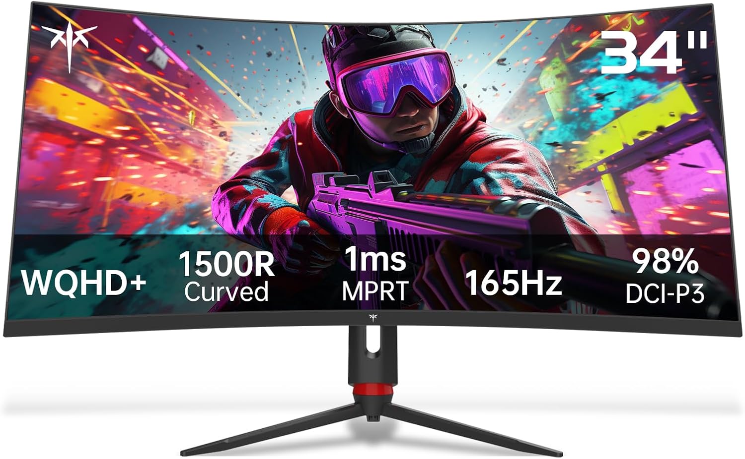 KTC 34'' Curved Ultrawide Gaming Monitor, 21:9, 3440x1440p 165Hz 1ms, 1500R Curv...