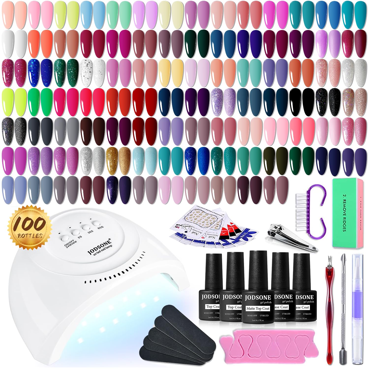 JODSONE 100 PCS Gel Nail Polish Starter Kit with U V Light 95 Colors Macarons Co...