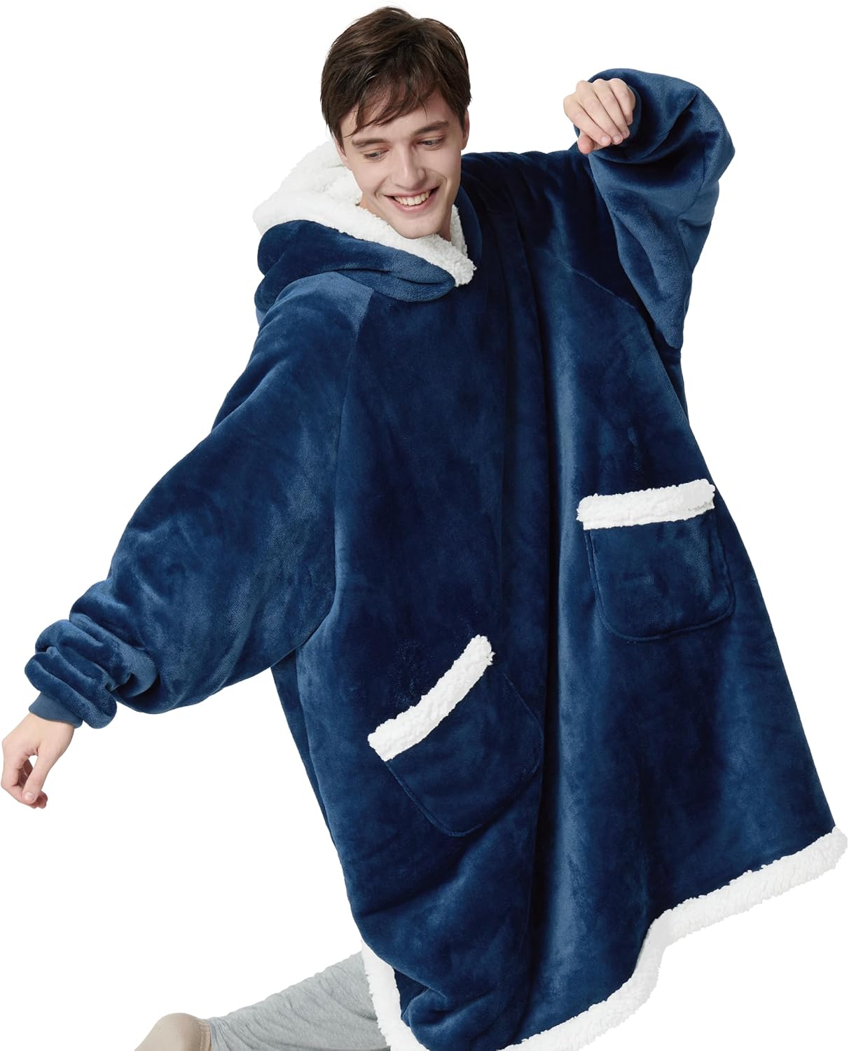 Bedsure Wearable Blanket Hoodie - Sherpa Hooded Blanket as Gifts for Mom Women G...