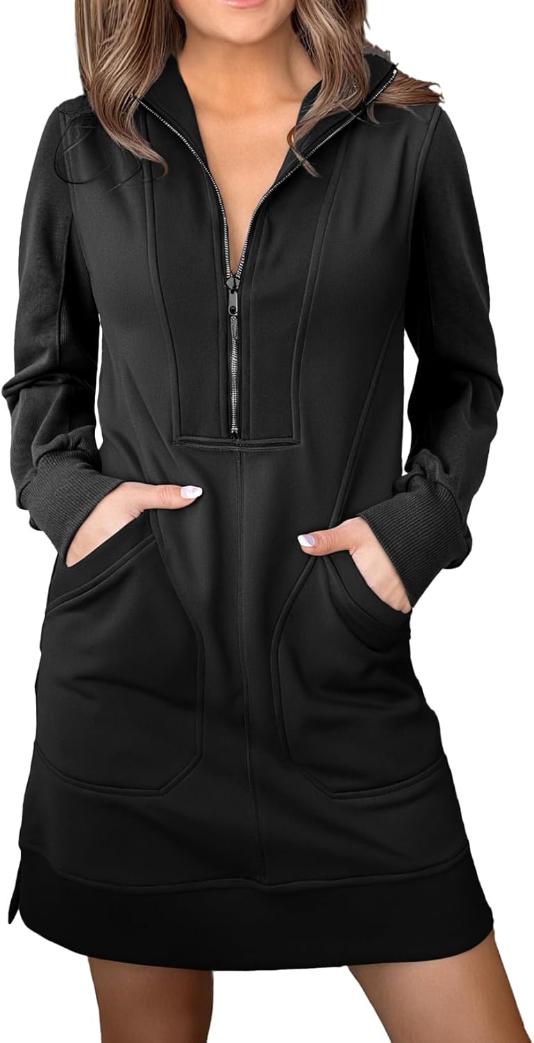 AlvaQ Sweatshirt Dress for Women Fall Winter Casual Long Sleeve Half Zip V Neck...