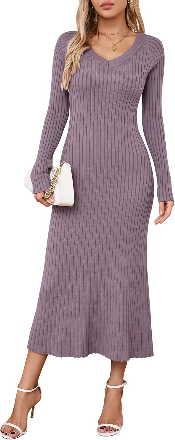 Arach&Cloz Jumper Dress for Women UK Winter Knitted Dresses Bodycon Fishtail V N...