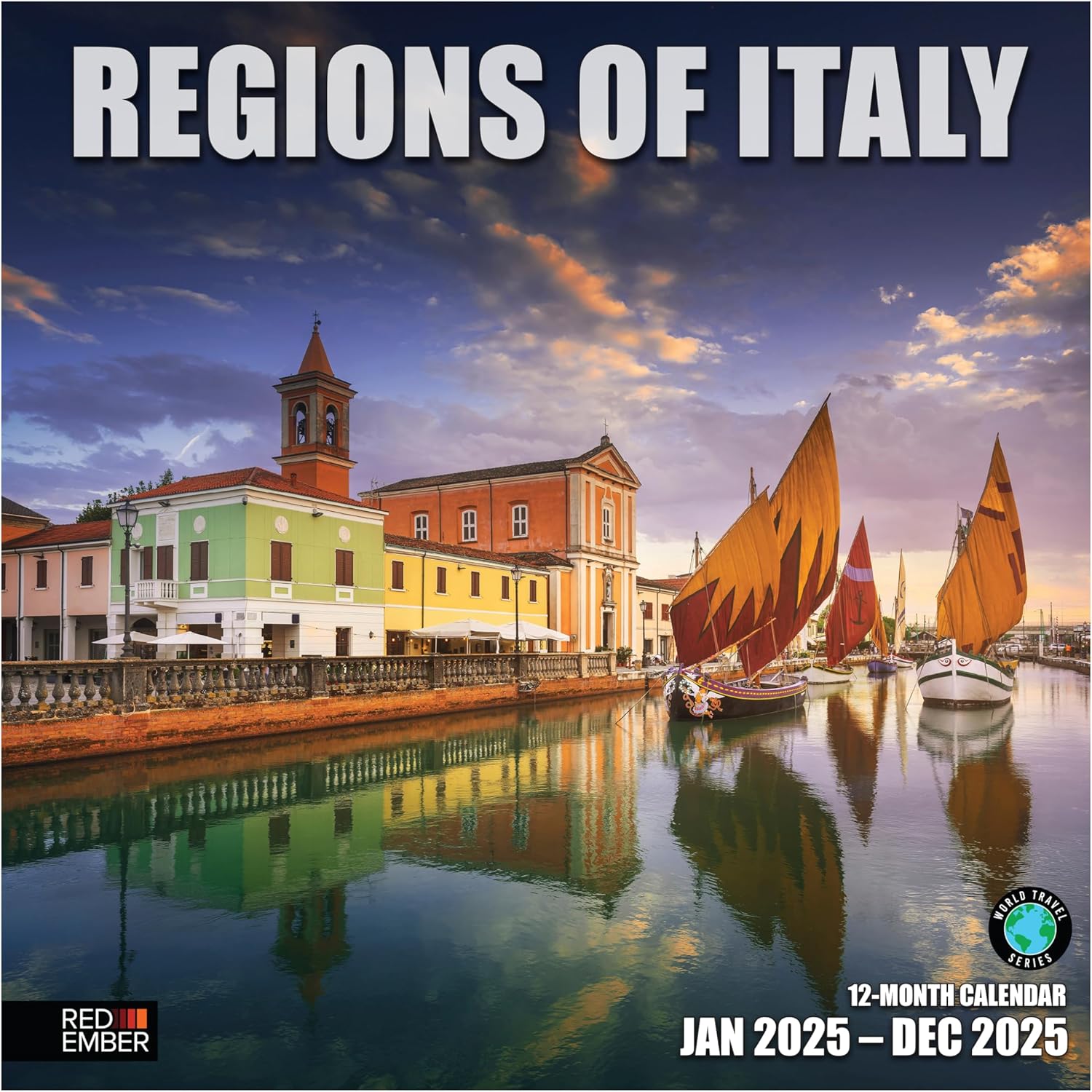 RED EMBER Regions of Italy 2025 Wall Calendar 12 Month | 12" x 24" Open | Thick...