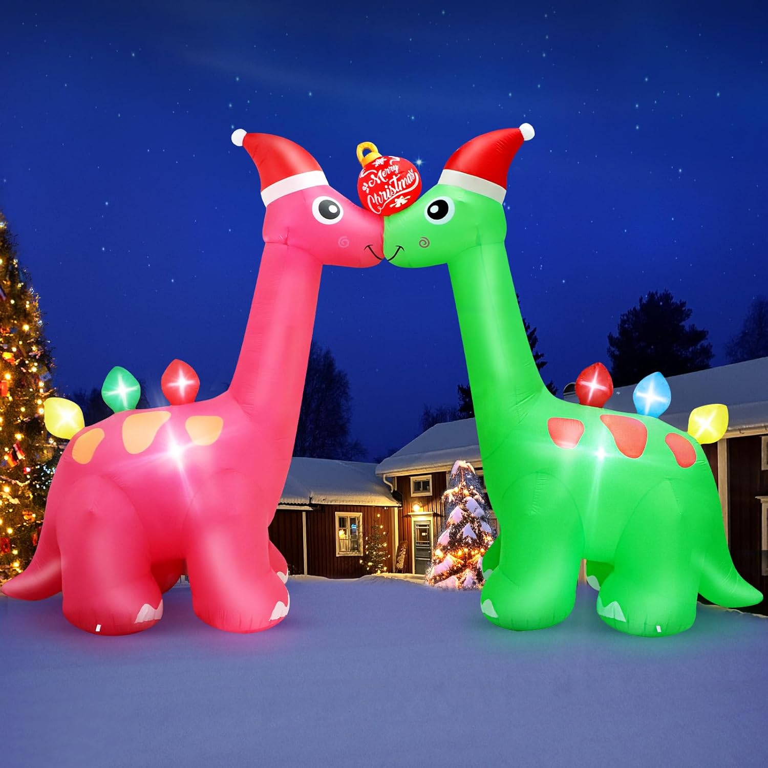 FunFanso 14 FT Long Christmas Inflatable Decoration Two Dinosaurs Archway with X...