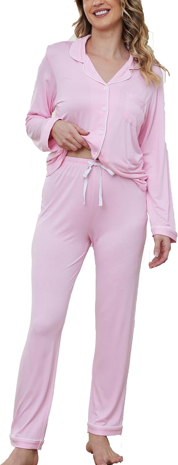 Button Up Pajamas for Women Long Sleeve Sleepwear Soft Loungewear Ladies Pjs Set...
