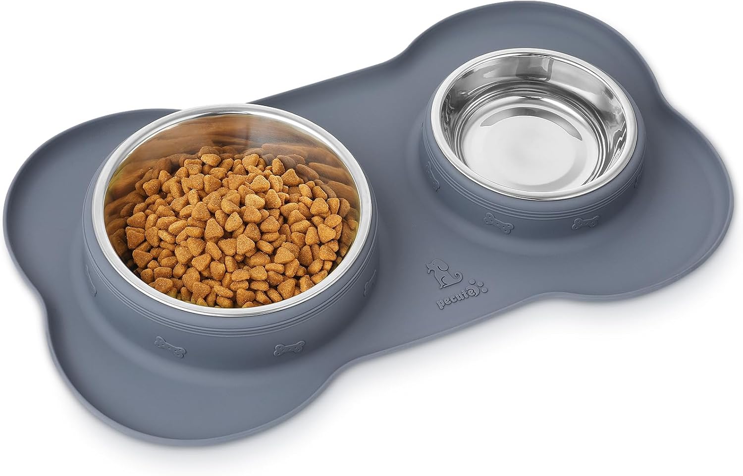 pecute Dog Bowls Non-Slip, Stainless Steel Double Bowls Set with Non-Spill Silic...