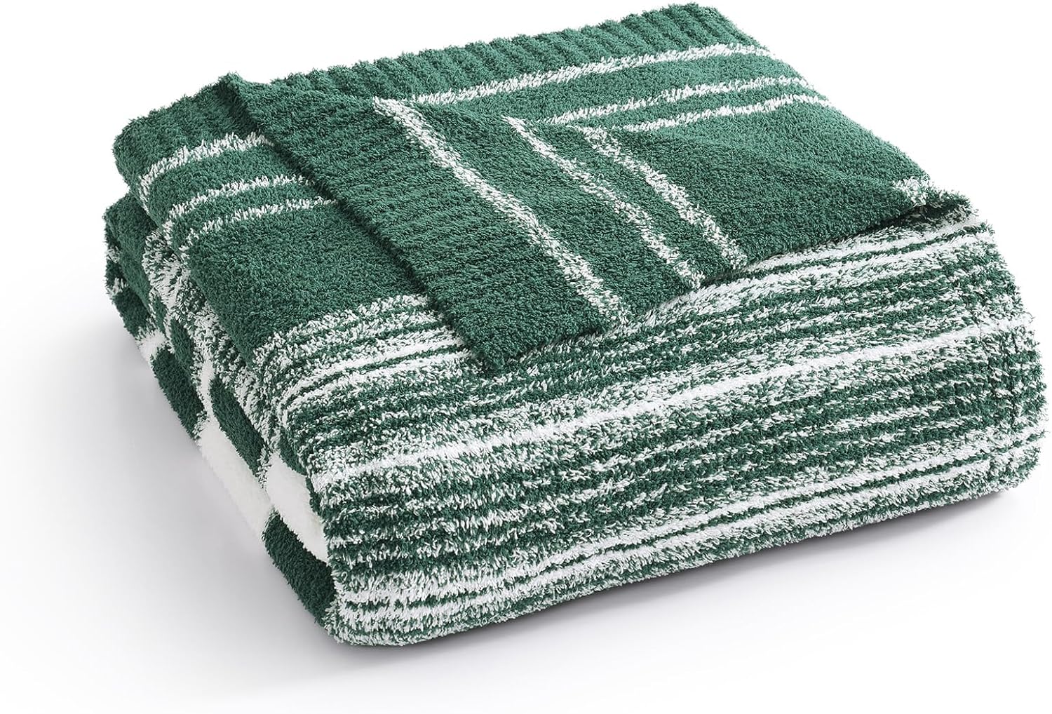 WRENGONGE Dark Green Throw Blanket, 50x70 Soft Cozy Microfiber Striped Throw Bla...