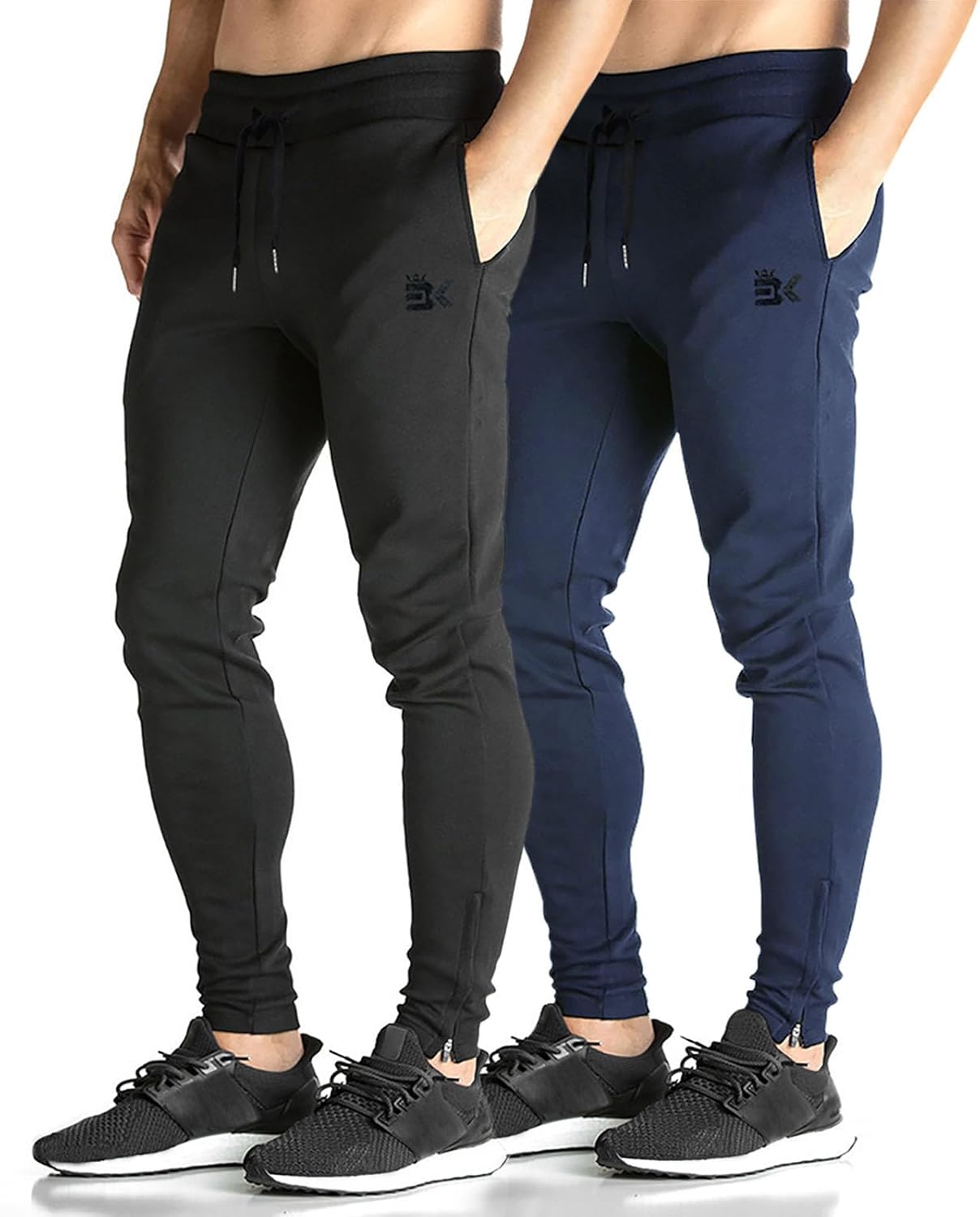 BROKIG Mens Zip Gym Joggers Sweatpants Slim fit Tracksuit Bottoms Casual Chinos...