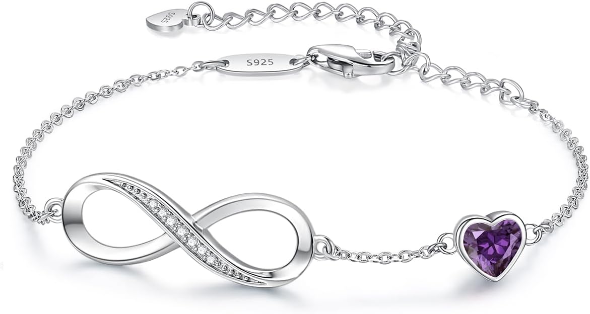 CDE Infinity Heart Birthstone Charm Link Bracelet for Women 925 Sterling Silver...