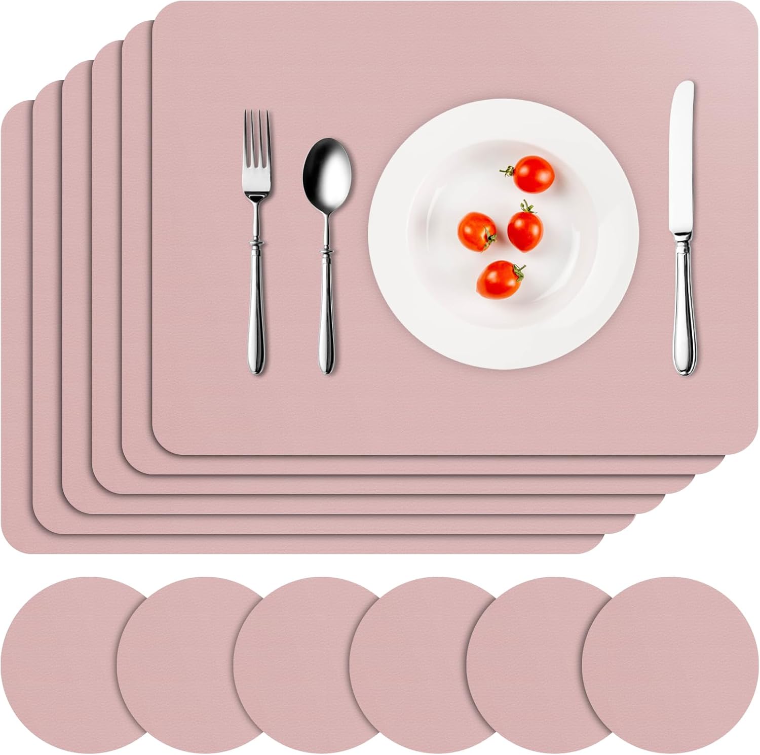 APLKER Placemats and Coasters Set of 6, Heat Insulation PU Leather Table Mats Wa...
