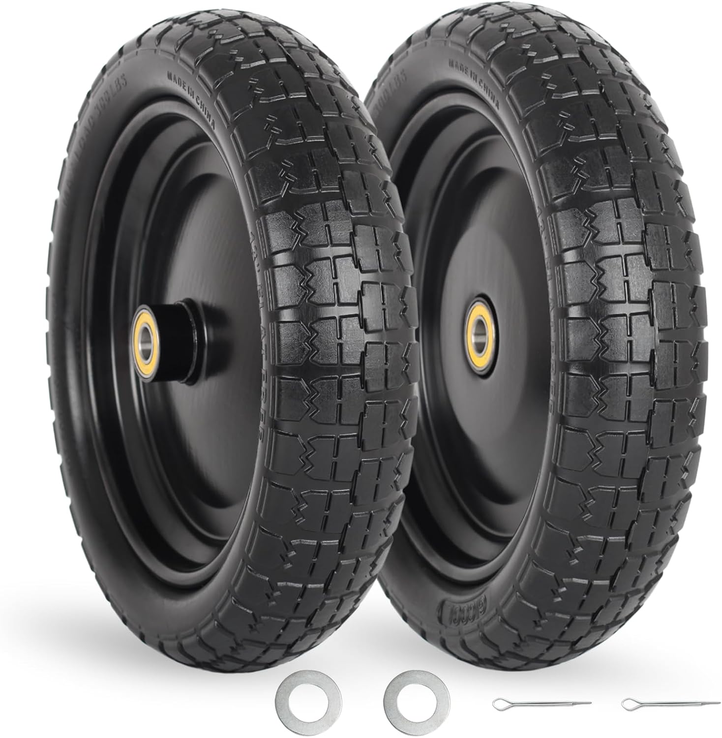 13" Flat-free Solid Tire and Wheel, with 5/8" Axle Bore Hole, 2.2" Offset Hub, R...