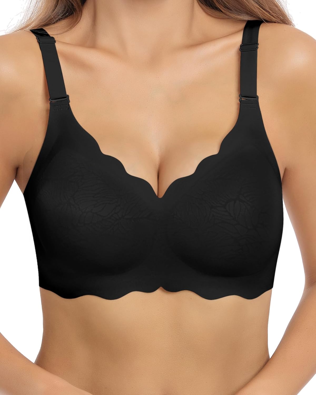 HORISUN Bras for Women No Underwire V Neck Scalloped Wireless Bralettes with Sof...