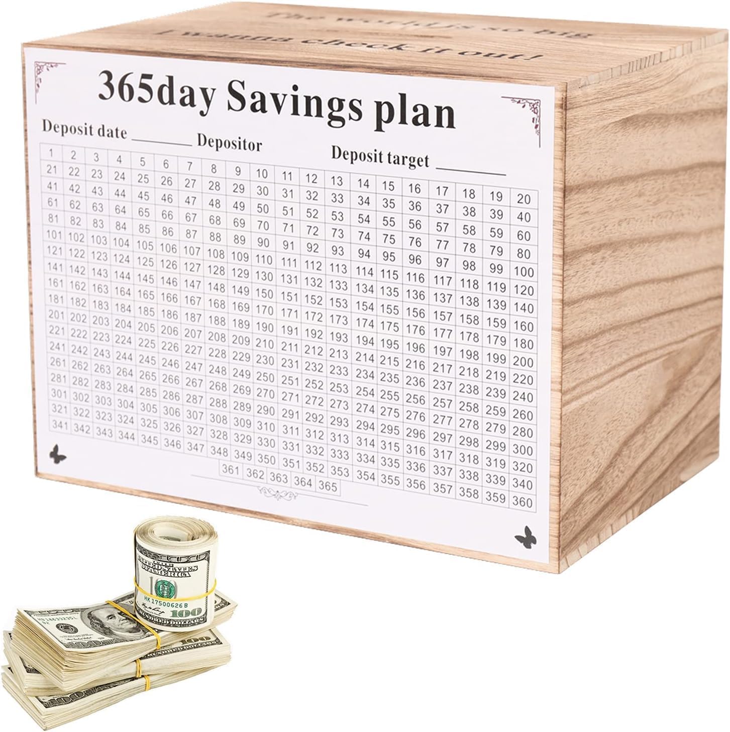 Wooden Large Piggy Banks for Adults, 365 Days Money Saving, Cash Vault Wooden Sa...