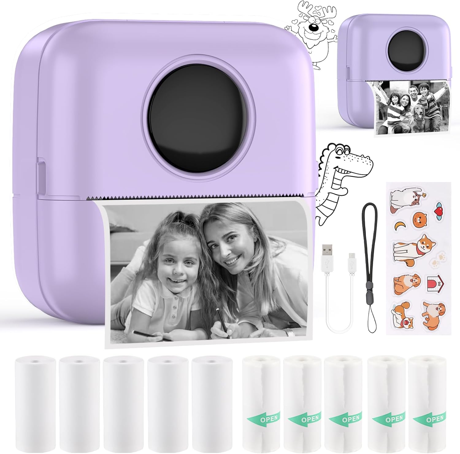 HuiJuKeJi Mini Printer, Portable Printer with Sticker and 10 Rolls of Thermal Pa...