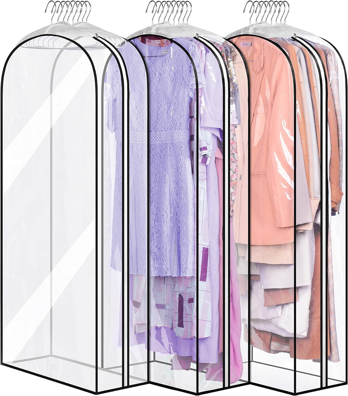 MISSLO 10" Gusseted All Clear Garment Bags for Hanging Clothes 50" Dress Bags fo...