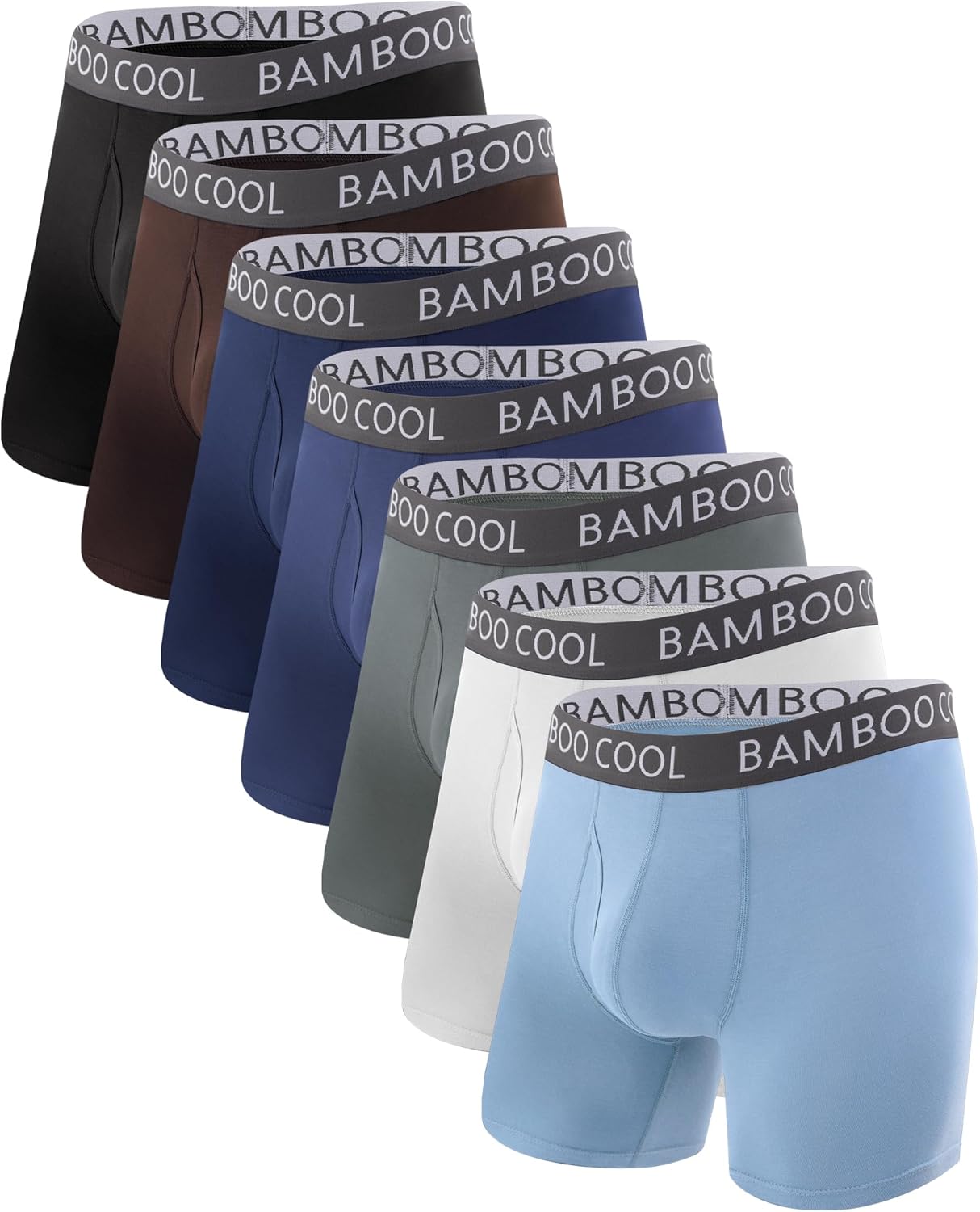 BAMBOO COOL Men’s Underwear Boxer Briefs 7-Pack Breathable and Soft with Fly Und...