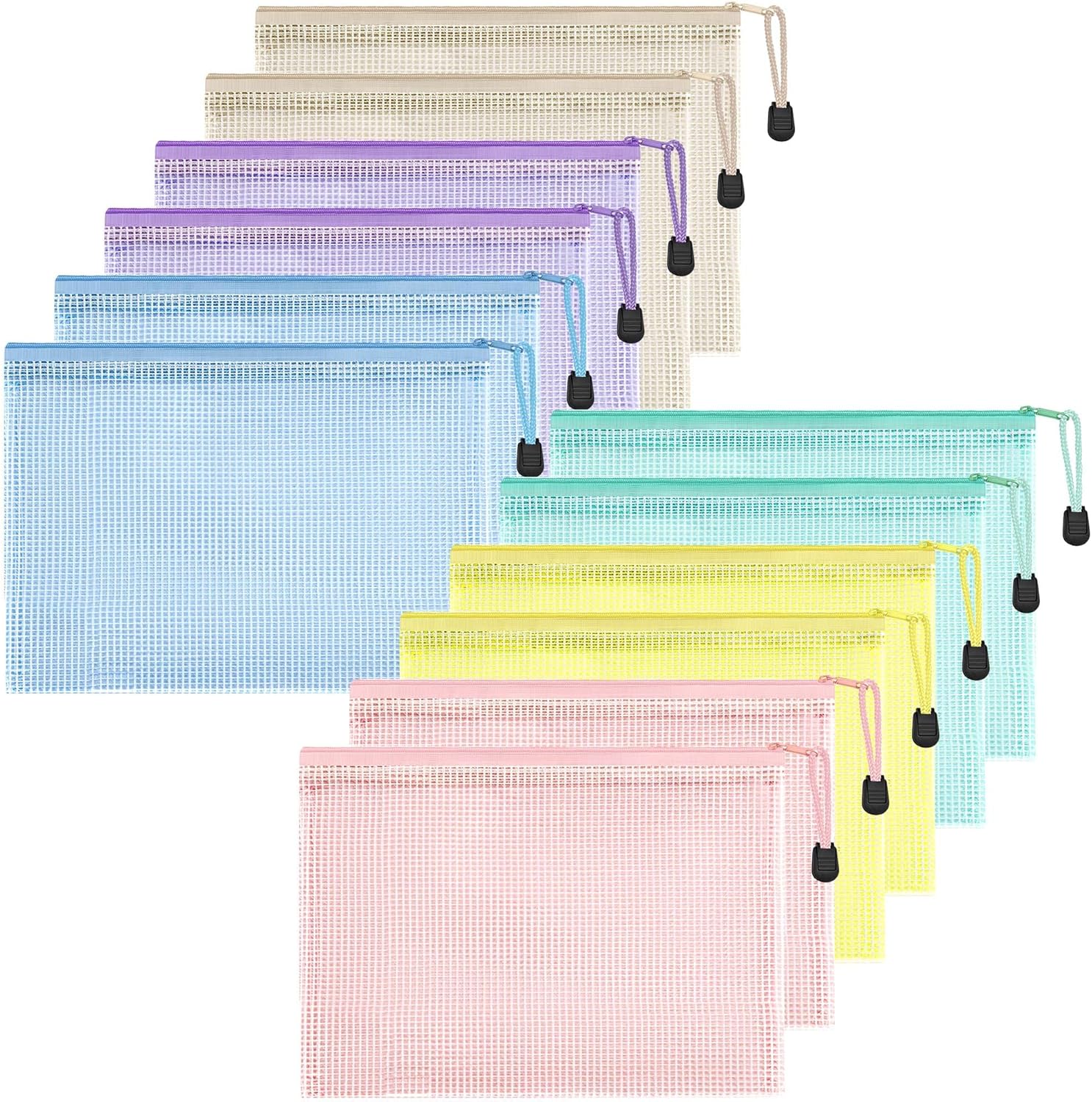 HEETA A5 Plastic Wallets,12Pack Sturdy Plastic Zip Wallets Waterproof Mesh Bags...
