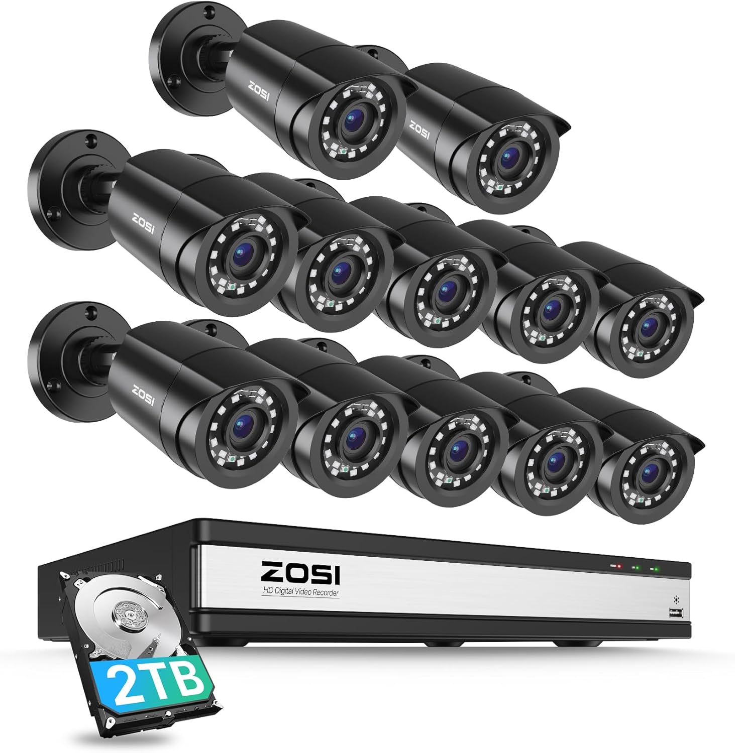 ZOSI 3K Lite 16CH Security Camera System, AI Human Vehicle Detection, Night Visi...