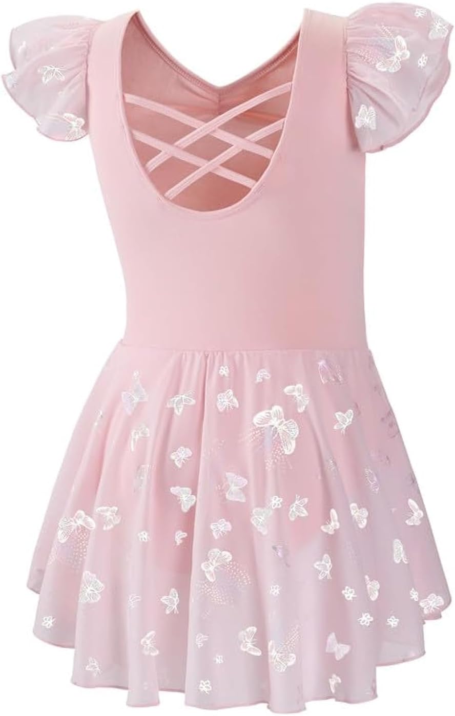 DIPUG Ballet Leotards for Girls with Skirt Shiny Toddler Dance Leotard Butterfly...