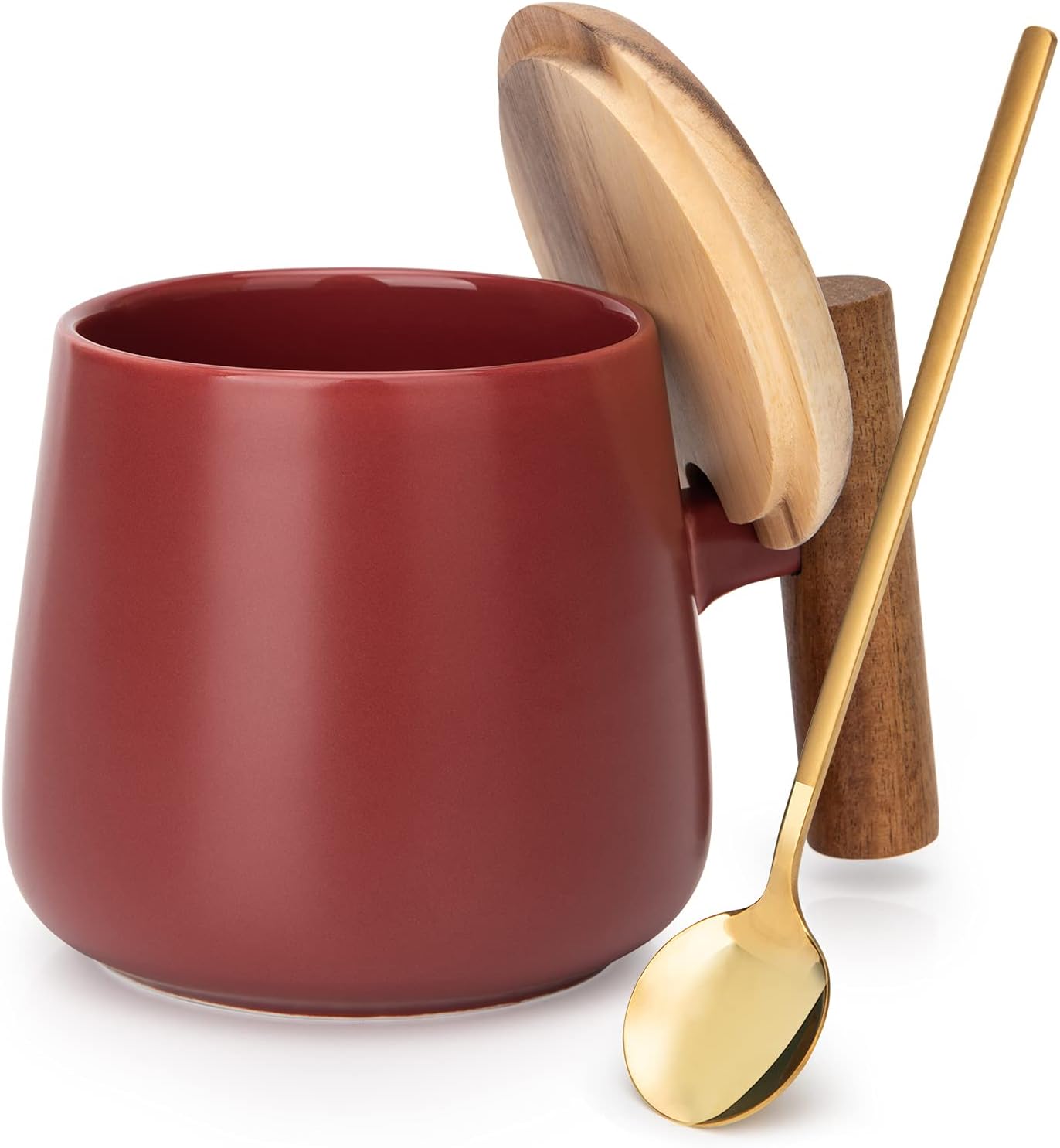 14 Oz Ceramic Coffee Mug with Lid and Coffee Spoon for Latte,Cappuccino Mug, Coc...