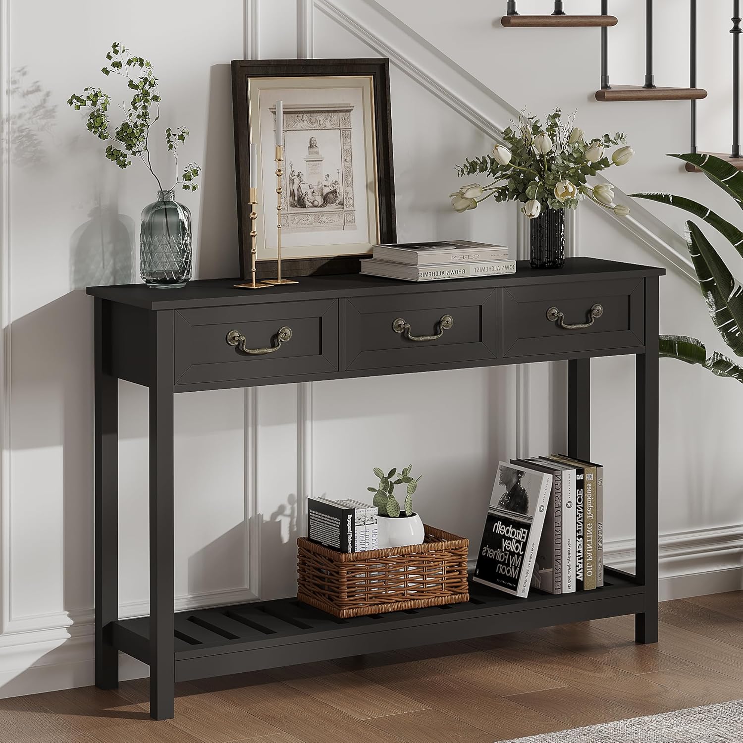 ChooChoo Console Table with 3 Drawers, Rustic Entryway Table, Narrow Long Sofa T...